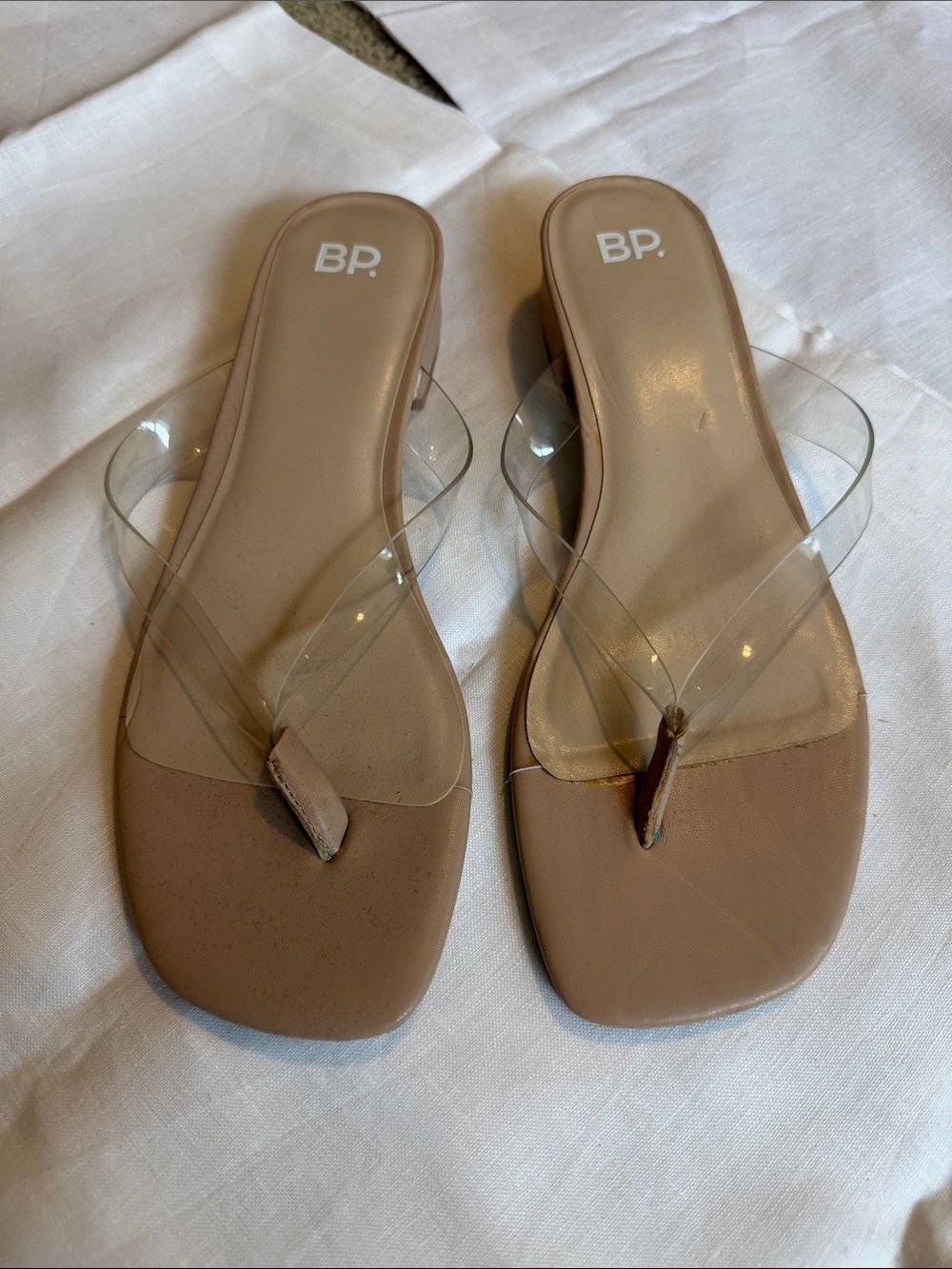 bp Clear-Strap Toe-Post Slide Sandals in Taupe